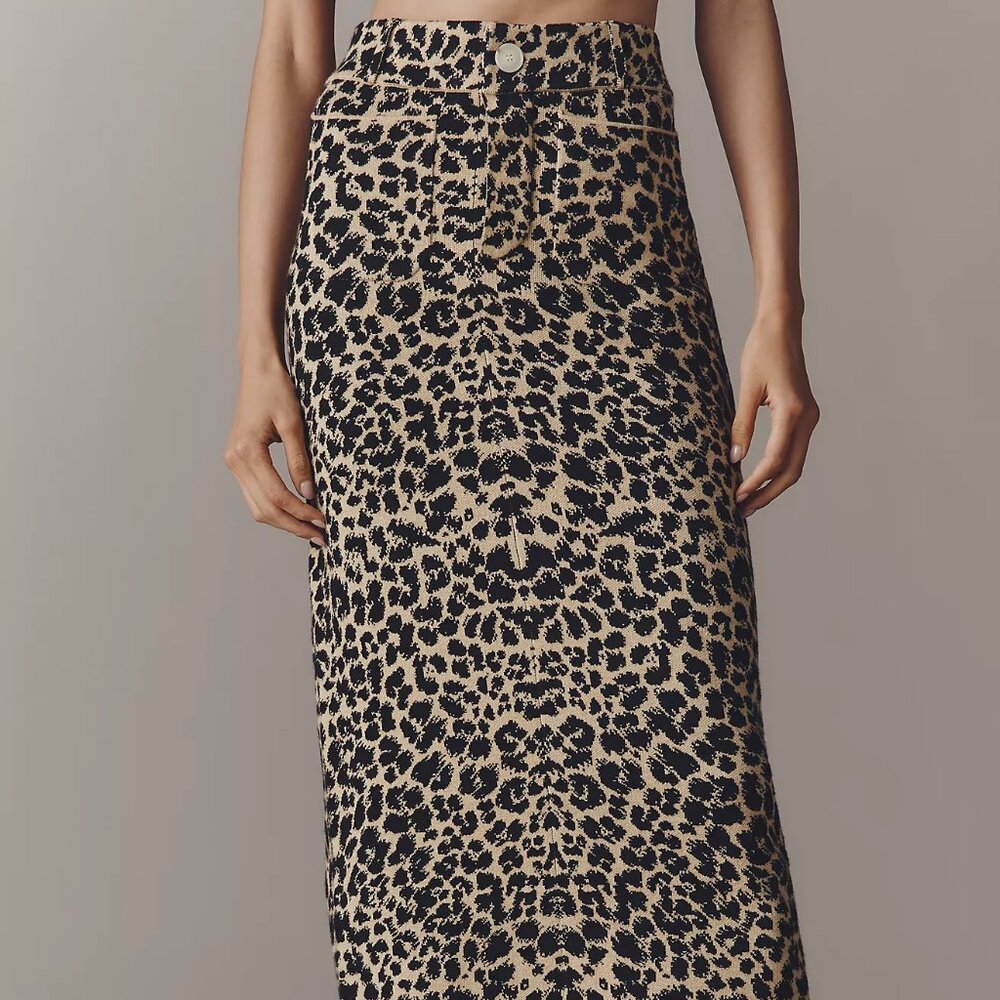 Anthropologie Maeve The Colette Sweater Knit Maxi Skirt in Cheetah (Large)